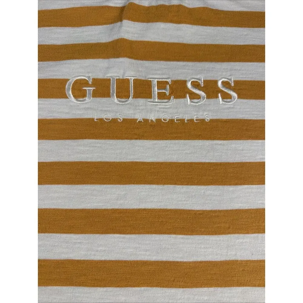 Vintage Guess Jeans USA Striped T‑Shirt Men’s Large 90s Yellow Cotton Logo - Picture 4 of 8